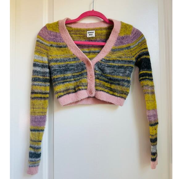 Aritzia Cropped‎ Sweate Sunday Best Reese Cardigan Size 2XS Furry Cozy - Picture 1 of 7